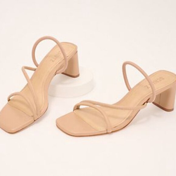 Schutz Nappa Leather Mid Heel Sandals - Chessie Mid - Nude Size 6.5 - Picture 12 of 14
